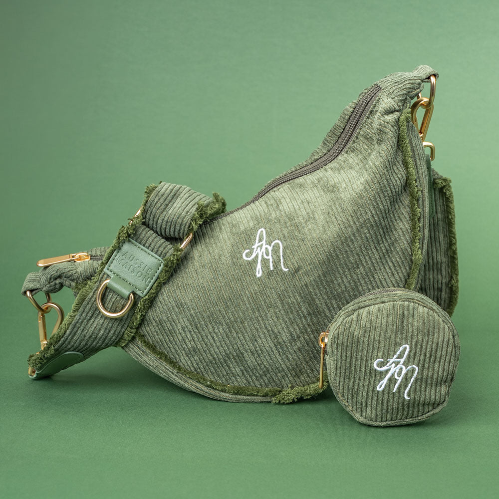 Kolekce Cord – manšestrový Moon Bag a kapsička na pamlsky Khaki Cord Crush