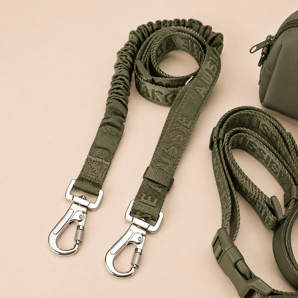 Hands-free set Aussie Maison - Khaki – Khaki - Adventure vodítko s amortizérem