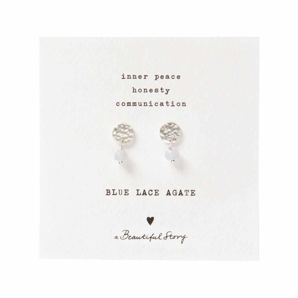 Mini Coin Silver Earrings - Blue Lace Agate