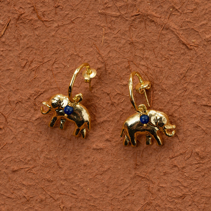 Pozlacené náušnice Rebel Elephant – Lapis Lazuli