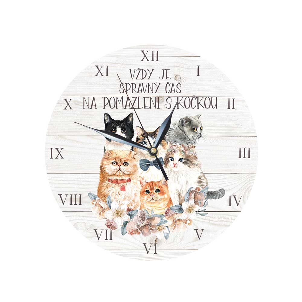 Wooden wall clock for cat lovers