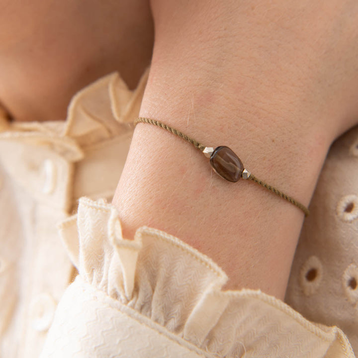 Gemstone Card silver bracelet - Smokey crystal