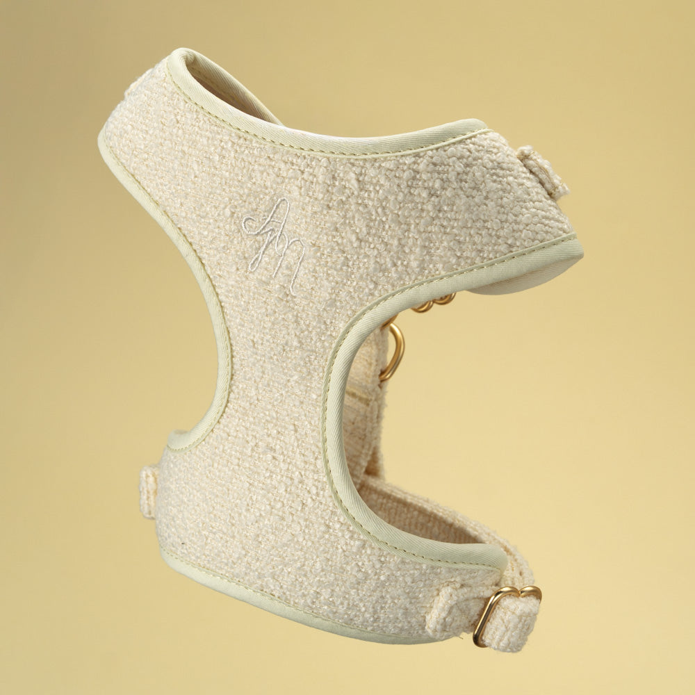 Set Vodítko + Postroj + Obojek + Pouzdro Aussie Maison - Vanilla Bouclé – Nastavitelný postroj - Vanilla Bouclé