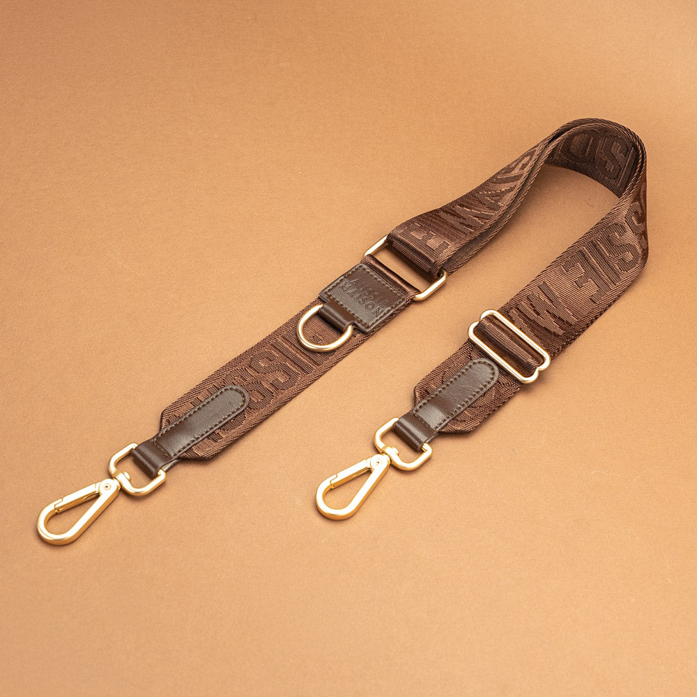 Popruh Signature Strap Cocoa se zlatými karabinami