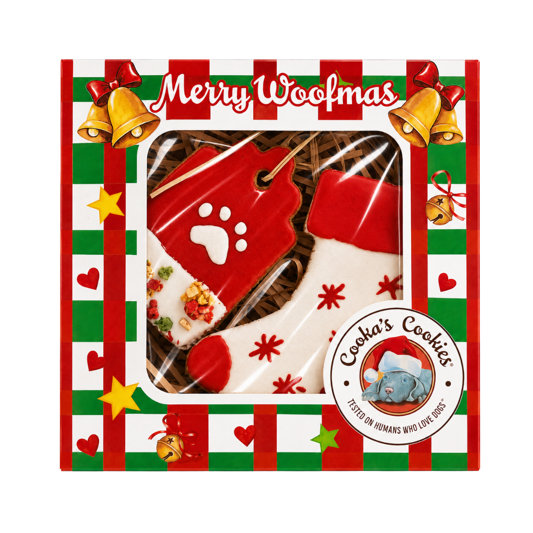 Jedlé vánoční ozdoby pro psy v krabičce Merry Woofmas
