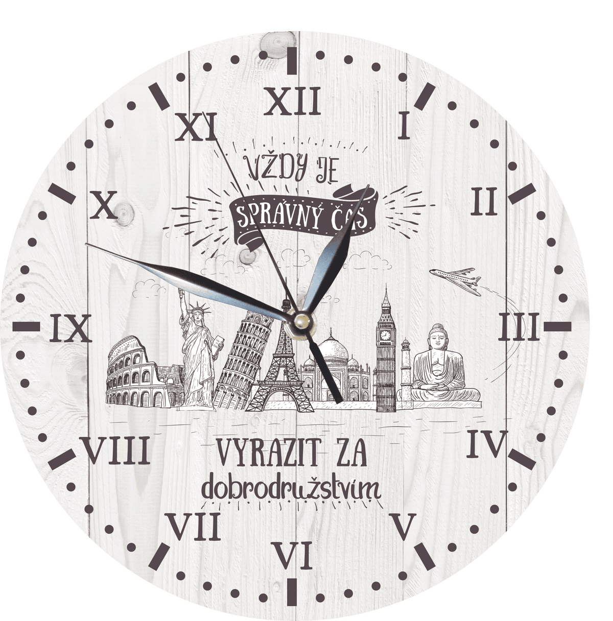 Dřevěné hodiny na zeď pro cestovatele