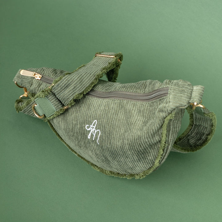Moon Bag Khaki Cord Crush – pohled na hlavní zip