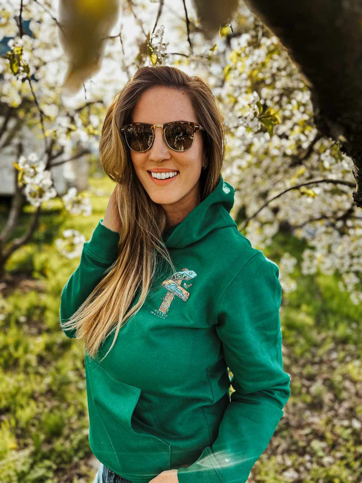 Oversize grünes Sweatshirt - Berge und Ozean