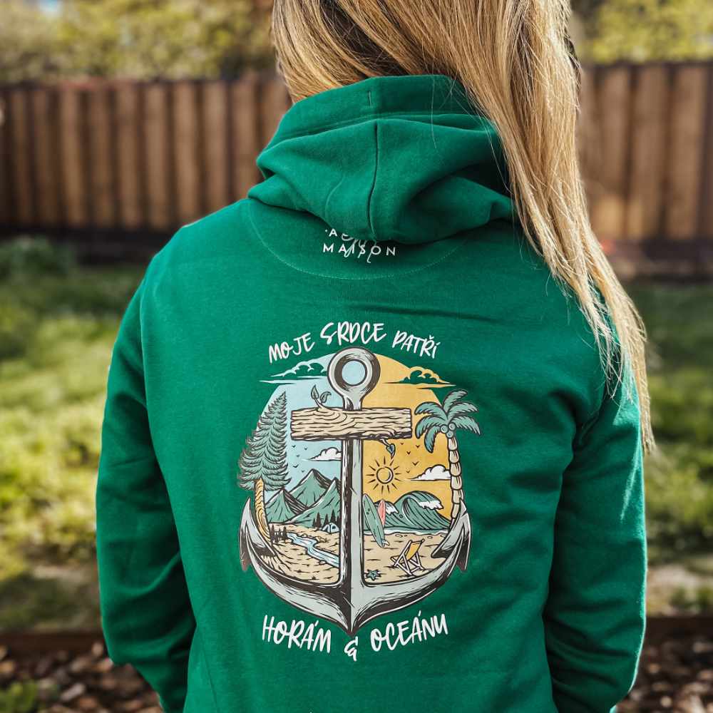 Oversize grünes Sweatshirt - Berge und Ozean