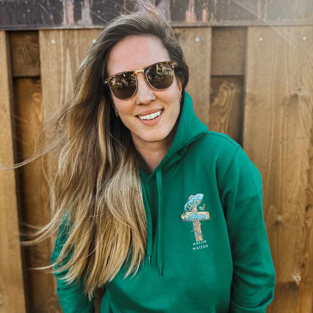 Oversize grünes Sweatshirt - Berge und Ozean